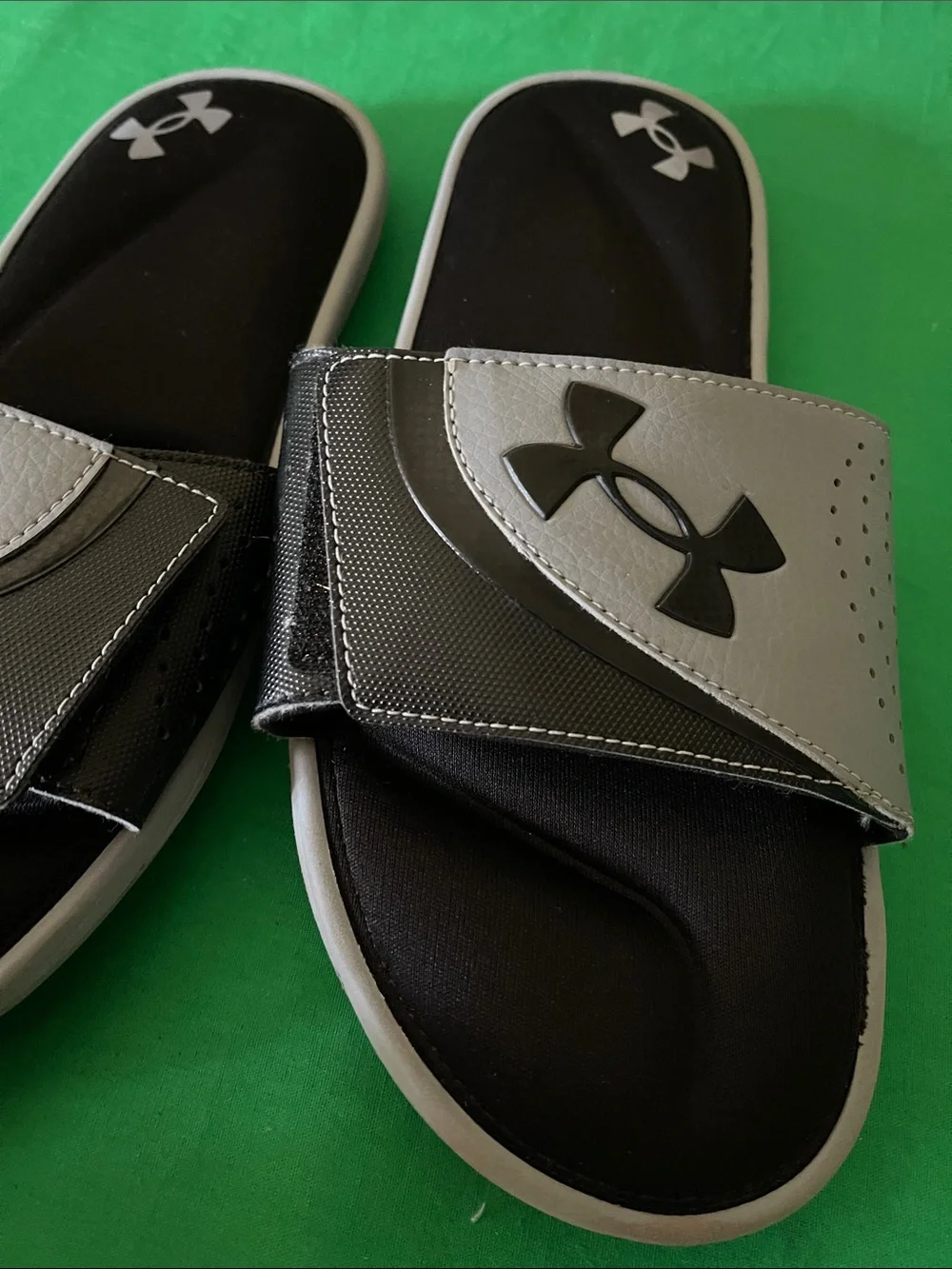 Under Armour Kids Black and Gray Slide Sandals with Logo